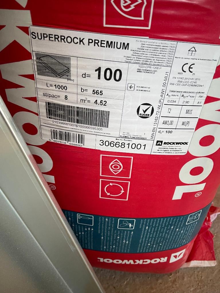 Isolatiemateriaal Rockwool Superrock Premium, Doe-het-zelf en Verbouw, Isolatie en Afdichting, Ophalen, Dakisolatie, Nieuw, Steenwol