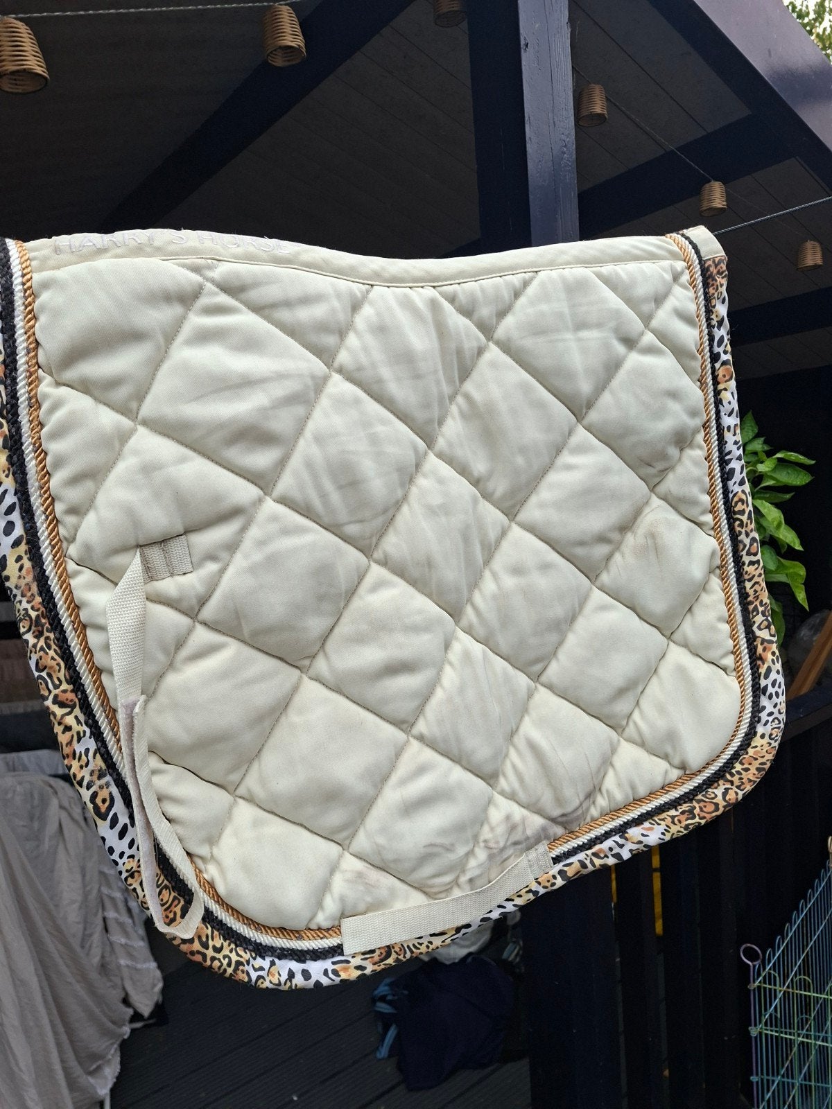 creme sjabrak/dekje met panterprint bies, Full (L), Ophalen of Verzenden, Gebruikt