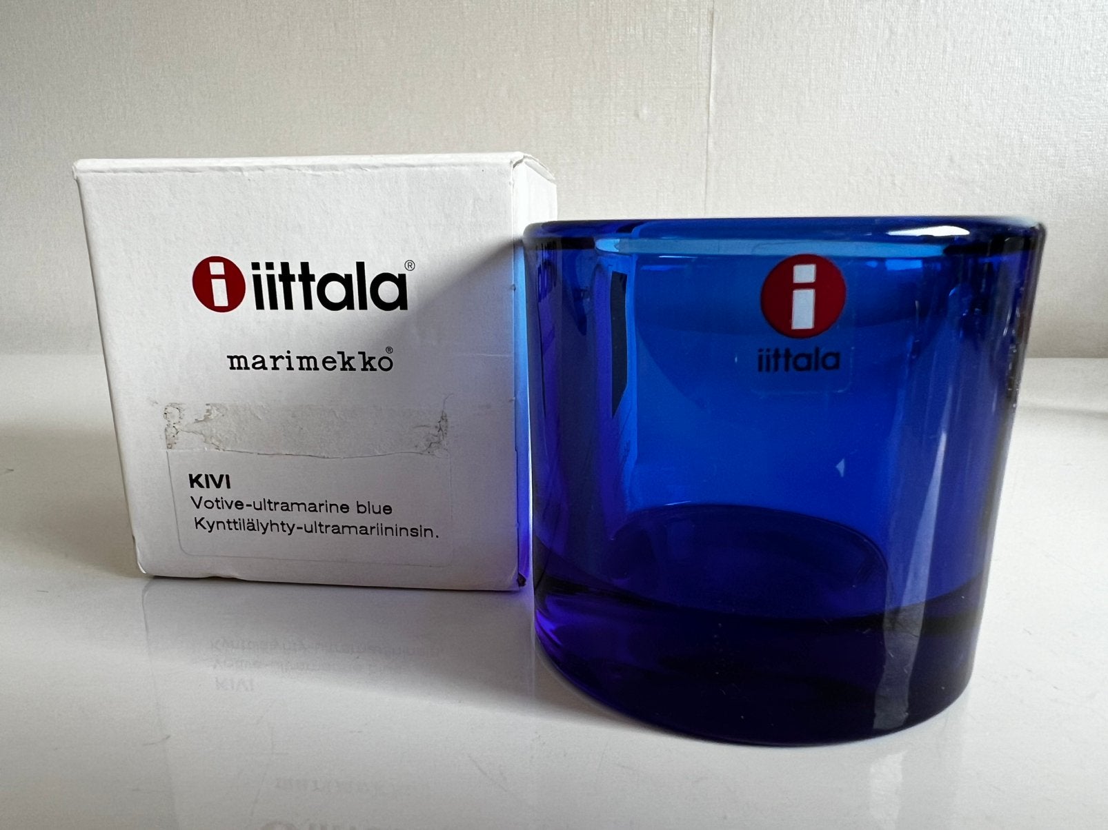 Iittala KIVI Marimekko Waxinelichthouder~Ultramarine Blue, Waxinelichthouder, Ophalen of Verzenden, Iittala, Glas