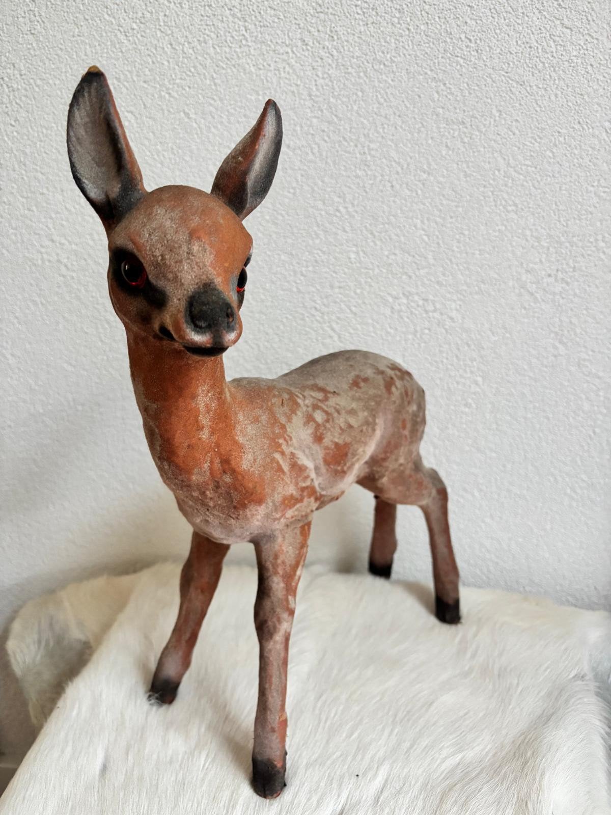 Bambi, hert, staand, flocks, brocante, vintage, hoogte 36 cm, Ophalen of Verzenden