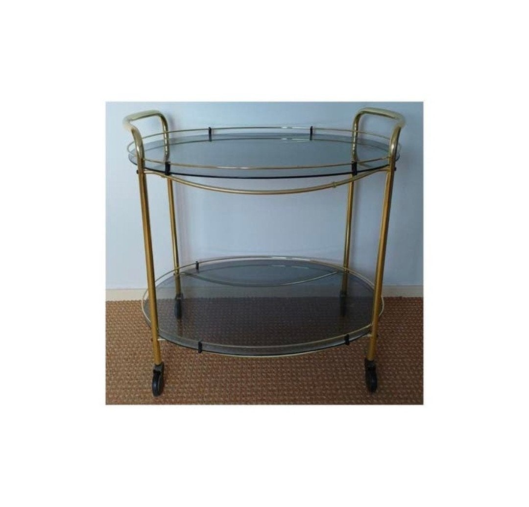 Vintage Hollywood Regency Serveerwagen - Messing & Glas, Ophalen