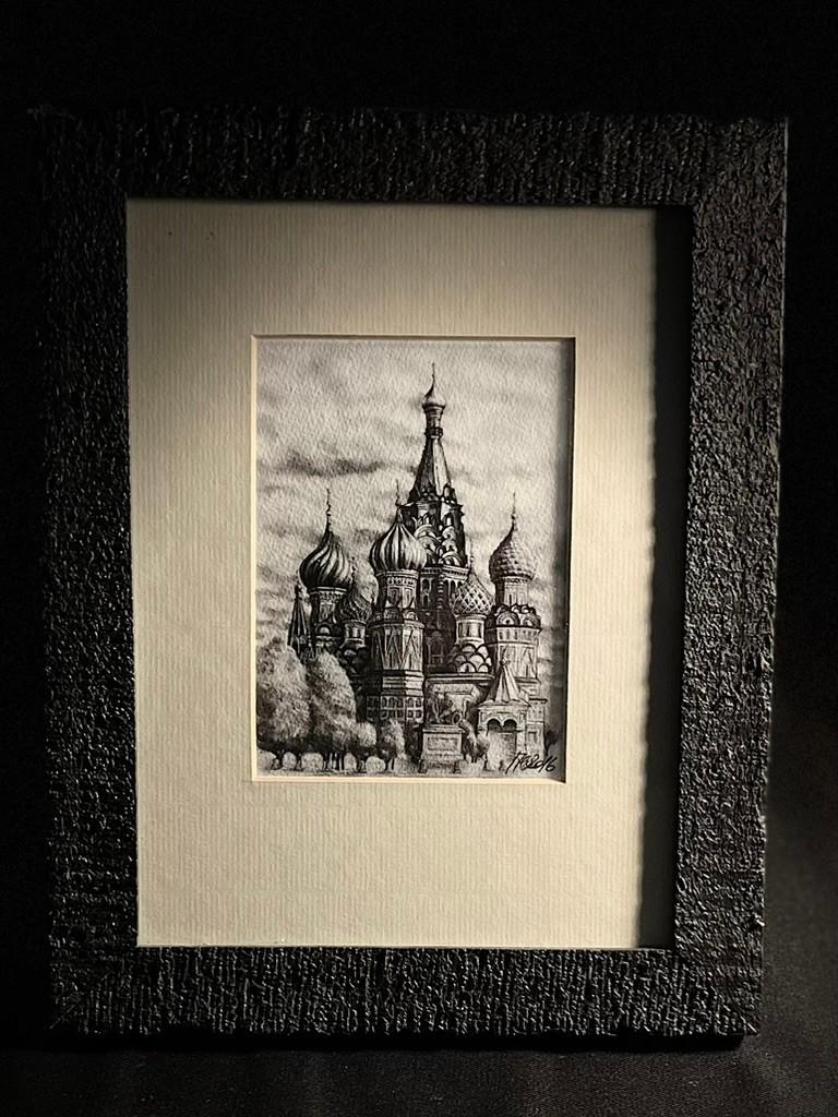 Tekening "Kathedraal van de Heilige Basilius, Moskou, Antiek en Kunst, Ophalen of Verzenden