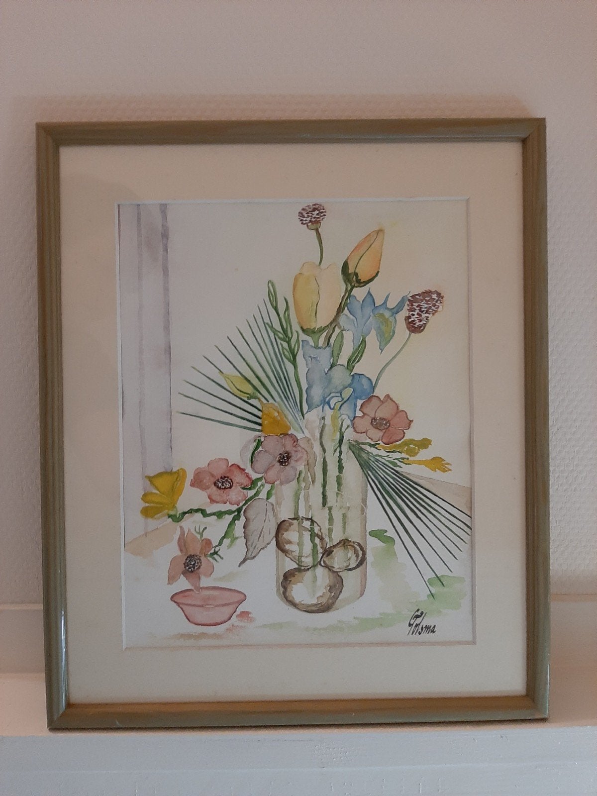Schilderij aquarel  stilleven  bloemen, Ophalen of Verzenden