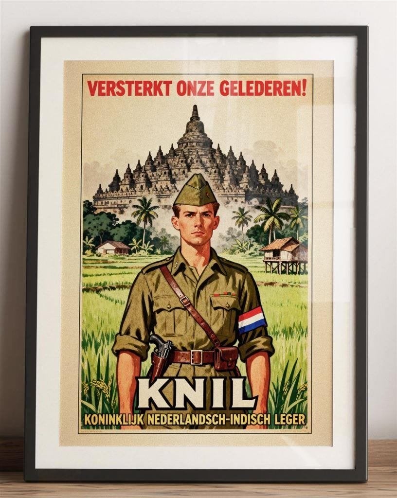 KNIL Nederlands Indie propaganda poster in lijst, Verzenden, Landmacht, Nederland, Foto of Poster