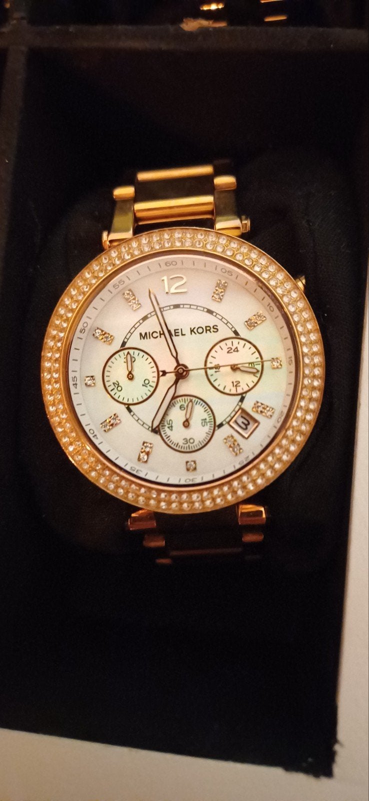 Michael Kors Dameshorloge MK-5491 Goudkleurig met Strass, Staal, Gebruikt, Staal, Polshorloge