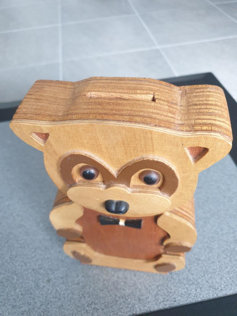 Unieke Houten handgemaakte spaarpot groot 22 cm, Ophalen of Verzenden, Metaal of Blik