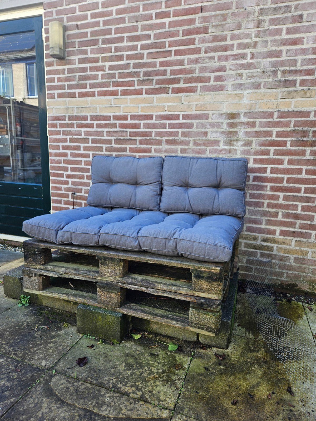 Antraciet palletkussen met twee rugkussens, Overige materialen, Gebruikt, Loungeset, Bank
