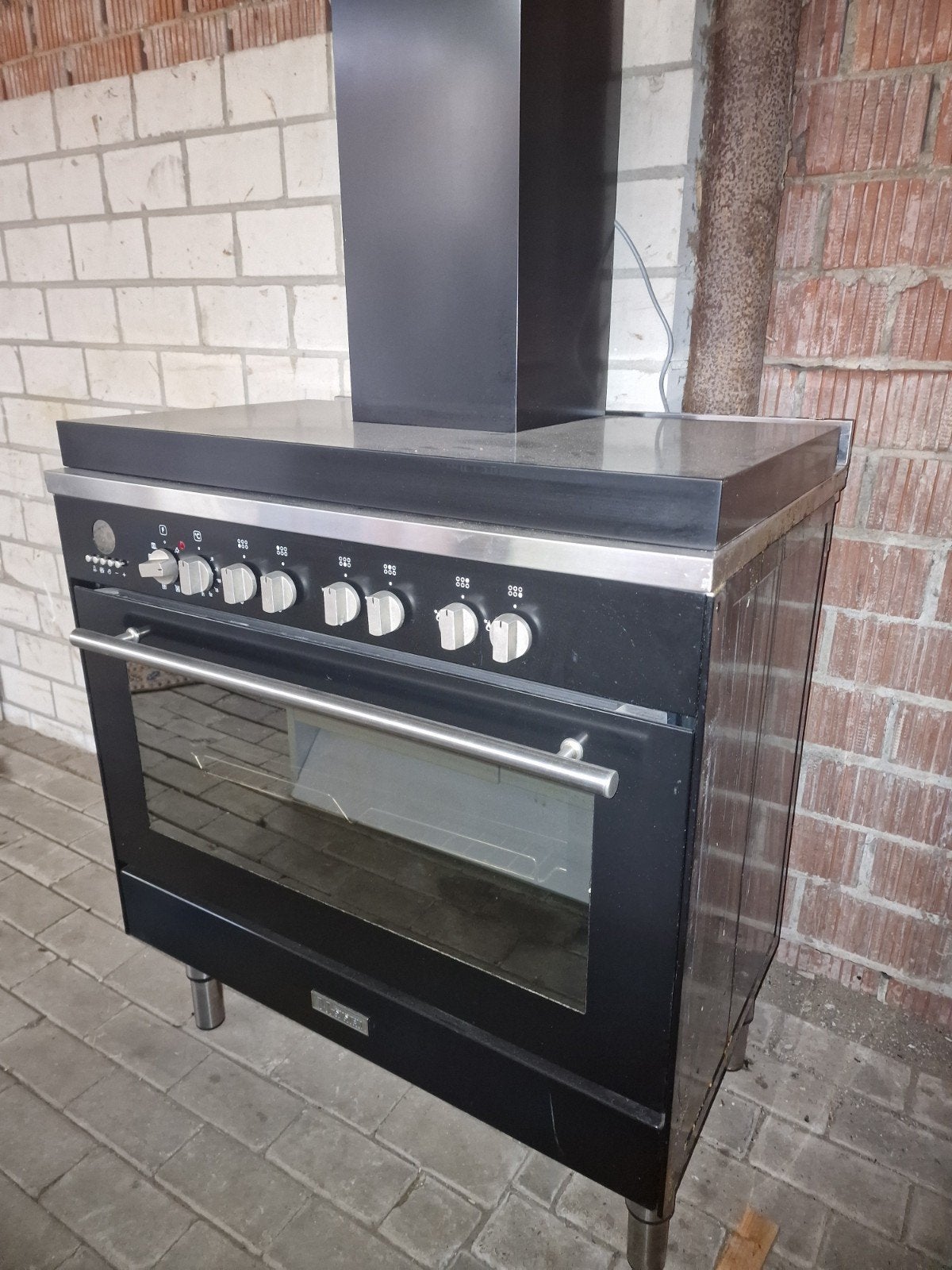 zwarte M-system Boretti 90cm vrijstaande oven + afzuigkap, Ophalen, 60 cm of meer, Gas, Vrijstaand