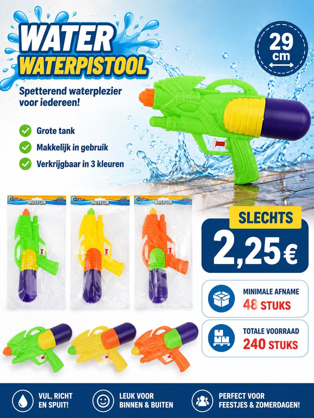 Partijhandel Waterpistolen - 48 stuks, diverse kleuren, Ophalen of Verzenden, Nieuw
