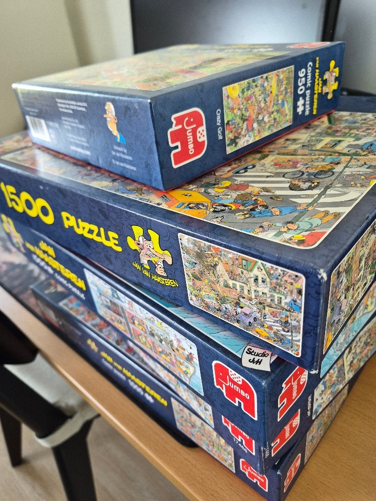 5x Jan van Haasteren Legpuzzel, Ophalen, 500 t/m 1500 stukjes, Zo goed als nieuw, Legpuzzel