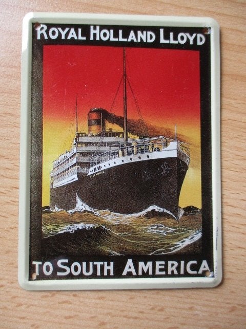 Blikken wandbordje Royal Holland Lloyd to South America 11x8, Ophalen of Verzenden, Zo goed als nieuw, Reclamebord
