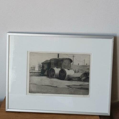 Bijzondere Ets 1962 bouwterrein Lies Was (1945-2012) Leiden, Antiek en Kunst, Ophalen