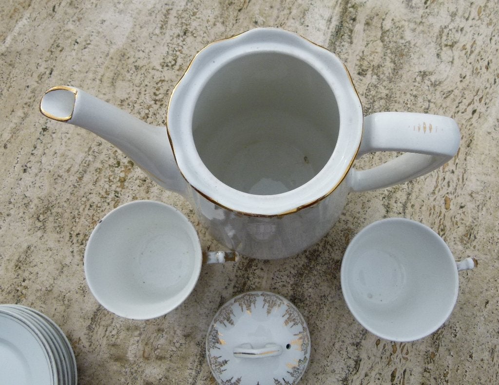 Société Céramique Koffiepot Gouden rand met 2 Mokjes, Ophalen of Verzenden