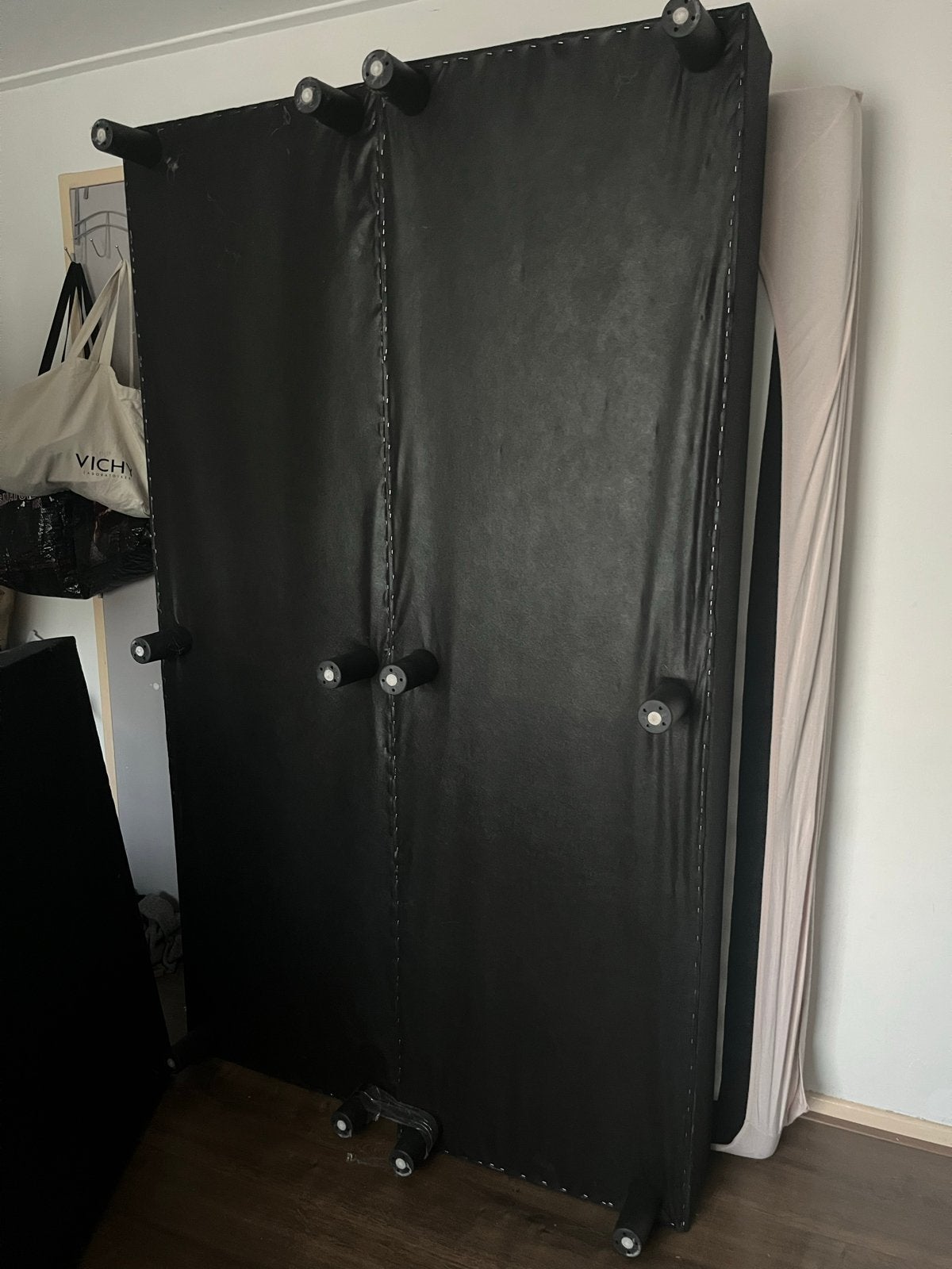 Boxspring twijfelaar 120x200 met hoofdbord, Huis en Inrichting, Ophalen, Gebruikt, Zwart, Tweepersoons