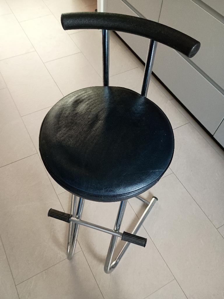 4 leren barkrukken, Huis en Inrichting, Barkrukken, Ophalen, Gebruikt, Met voetsteun, 60 tot 90 cm
