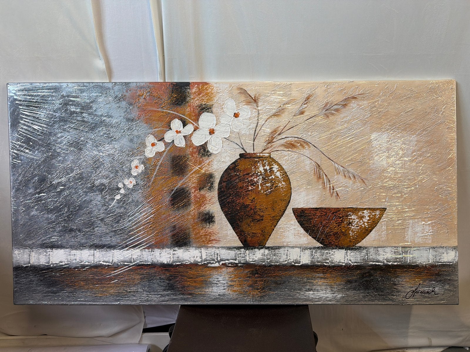 Abstract Schilderij Monica Spiewak - Vaas met Bloemen, Ophalen of Verzenden