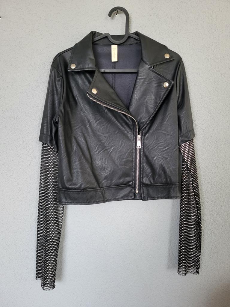 New Collection rhinestone leather jacket maat S, Verzenden, Zwart, Nieuw, Maat 36 (S)