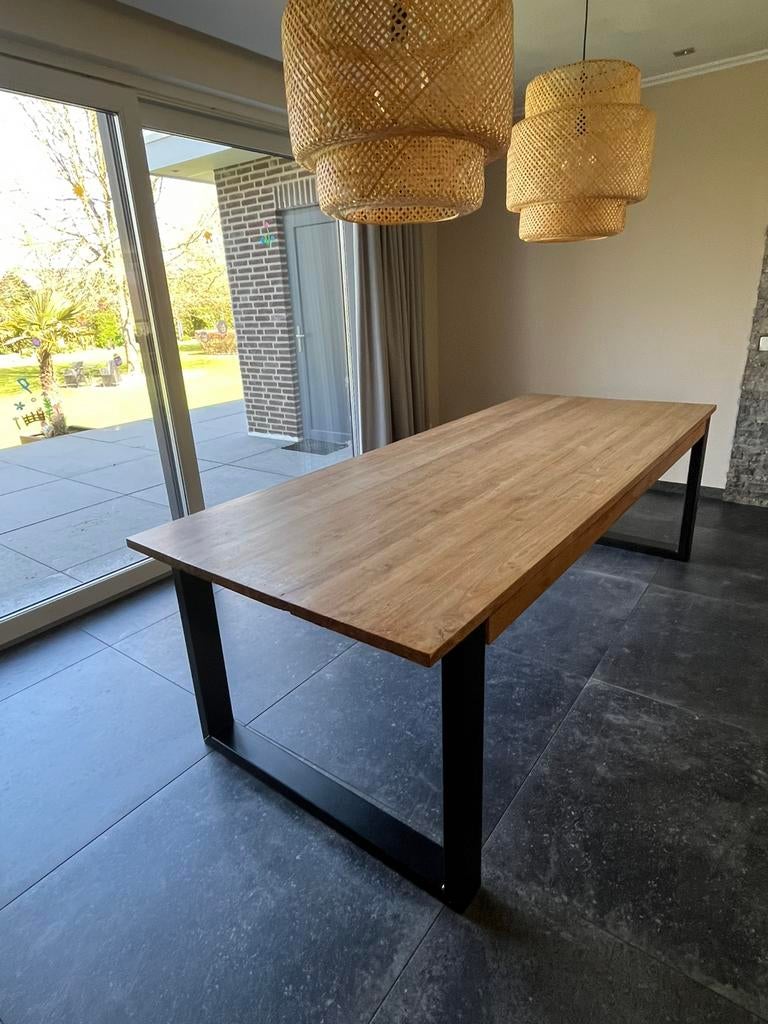 teak houten eettafel 260x100x80 cm, Ophalen, 200 cm of meer, 50 tot 100 cm, Zo goed als nieuw