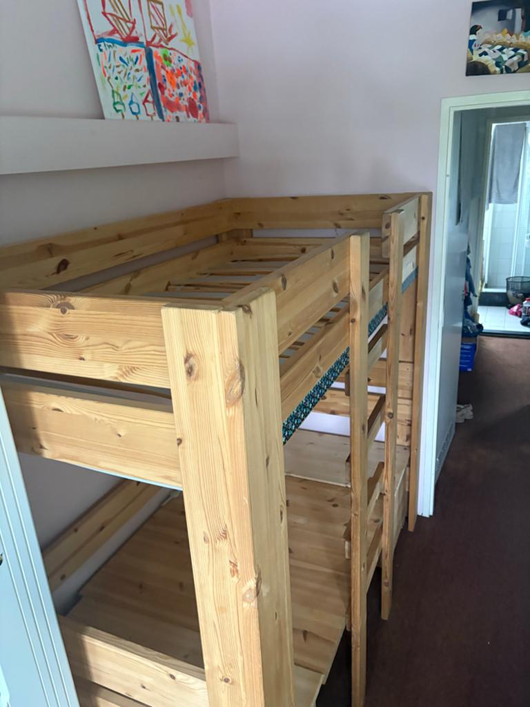 Stevig houten stapelbed - zo goed als nieuw, 90 cm, 160 tot 180 cm, Tweepersoons, Zo goed als nieuw