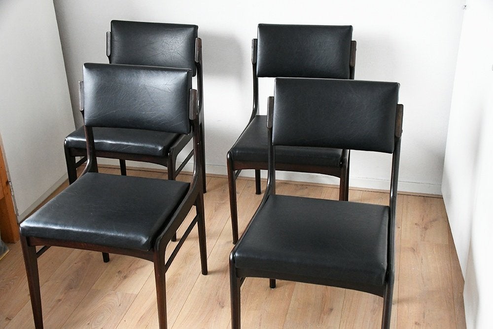 Eetkamer stoelen Palisander vintage jaren 60, Ophalen, Gebruikt, Zwart, Vintage