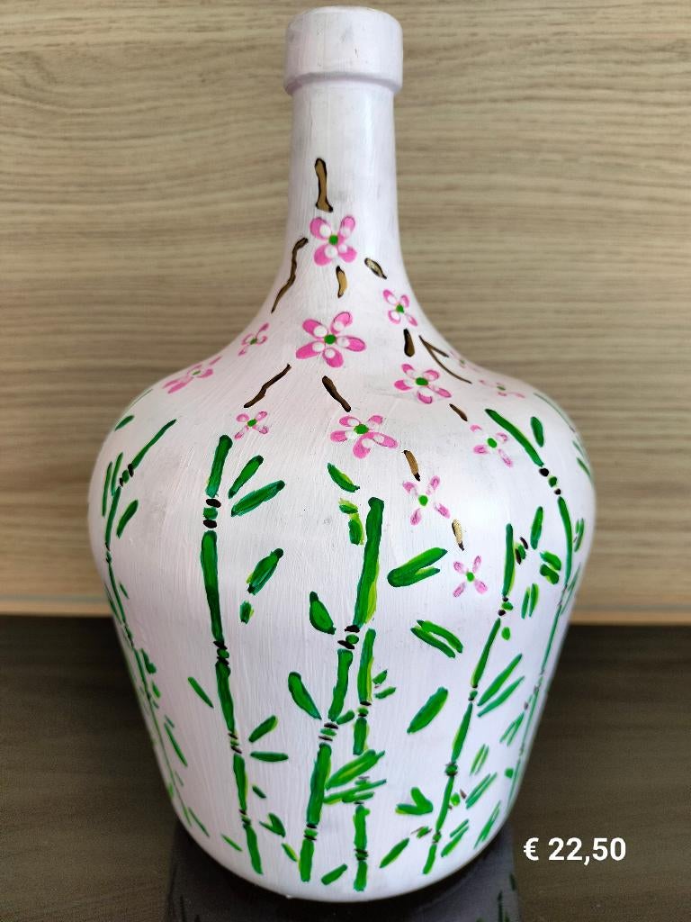 Handbeschilderde vaas, Huis en Inrichting, Woonaccessoires | Vazen, Overige kleuren, Ophalen of Verzenden, Minder dan 50 cm, Glas
