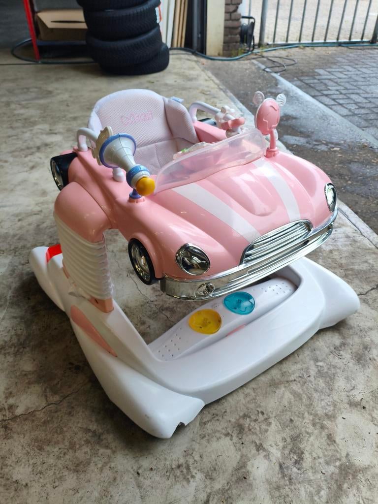 Roze loopstoel in auto-design met geluid en licht, Ophalen of Verzenden, Gebruikt, Auto, Met licht