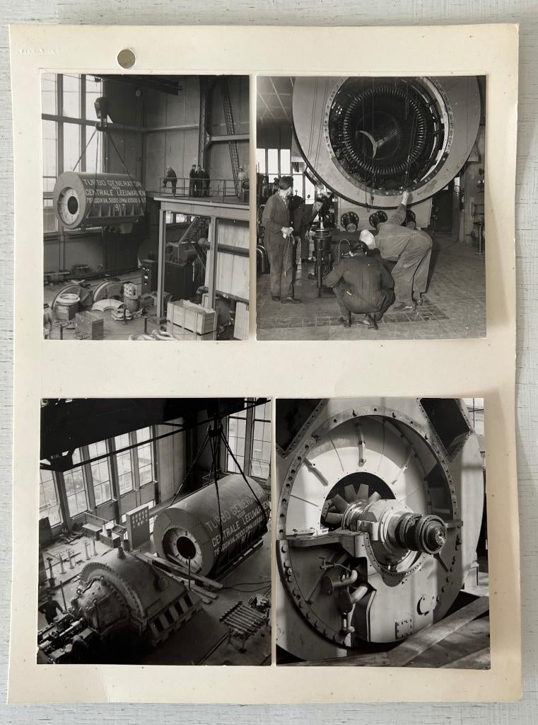 4 x oude foto Nieuwe turbine voor de PEB Leeuwarden 1960, Gebruikt, Foto, Ophalen of Verzenden, 1940 tot 1960