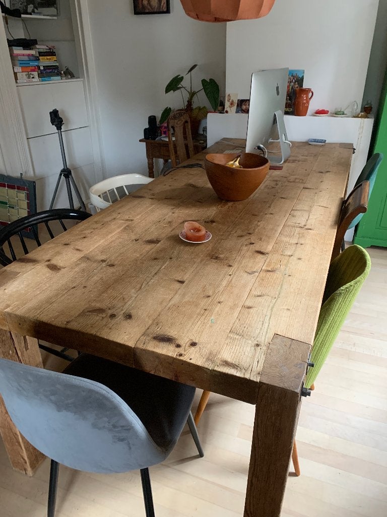 Robuuste houten eettafel, Huis en Inrichting, Ophalen, Gebruikt, 200 cm of meer, 50 tot 100 cm