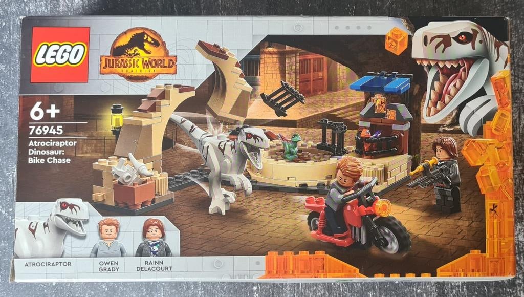 LEGO Jurassic World 76945 Atrociraptor Dinosaurus:bike chase, Ophalen of Verzenden, Zo goed als nieuw, Overige merken