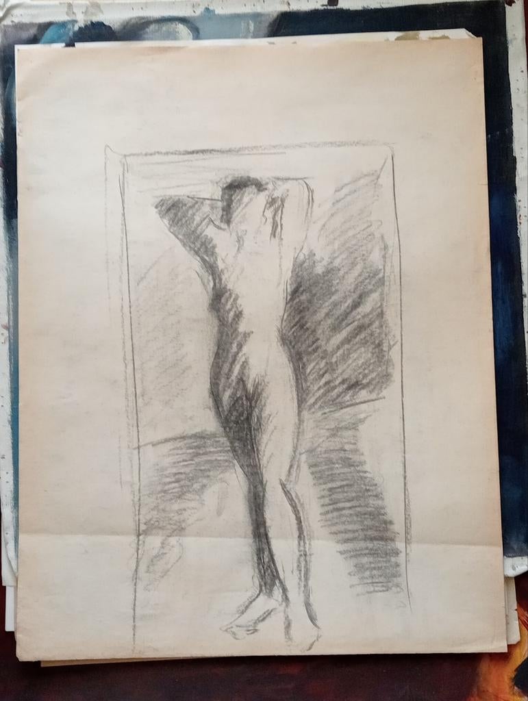 Houtskool tekening staand naakt circa 1990, Ophalen of Verzenden