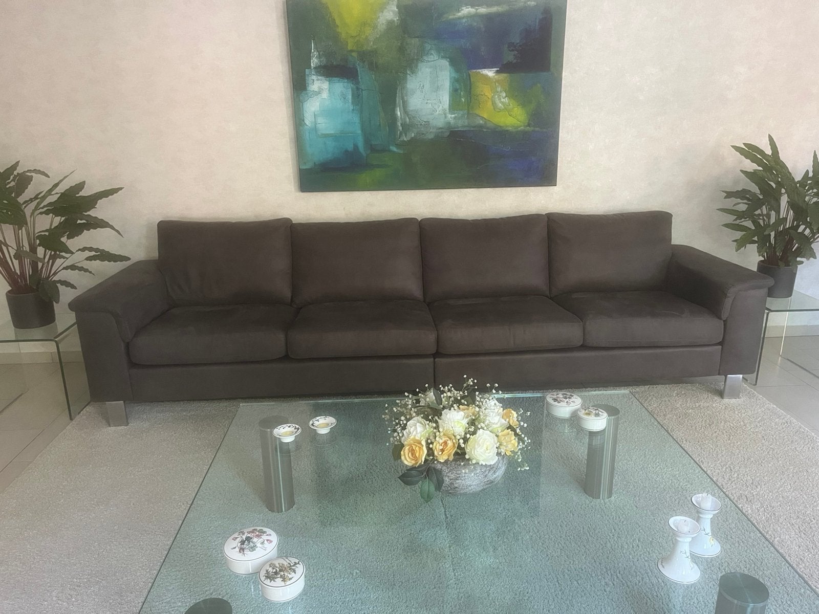 4-zits bank bruin, Huis en Inrichting, Banken | Bankstellen, Ophalen, Zie foto, Kunststof, 300 cm of meer