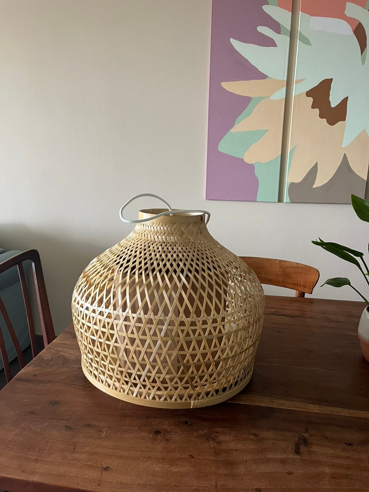 Misterhult bamboe lamp IKEA nieuw, Huis en Inrichting, Lampen | Hanglampen, Ophalen, Natuurlijk materiaal, Nieuw, E27 (groot)