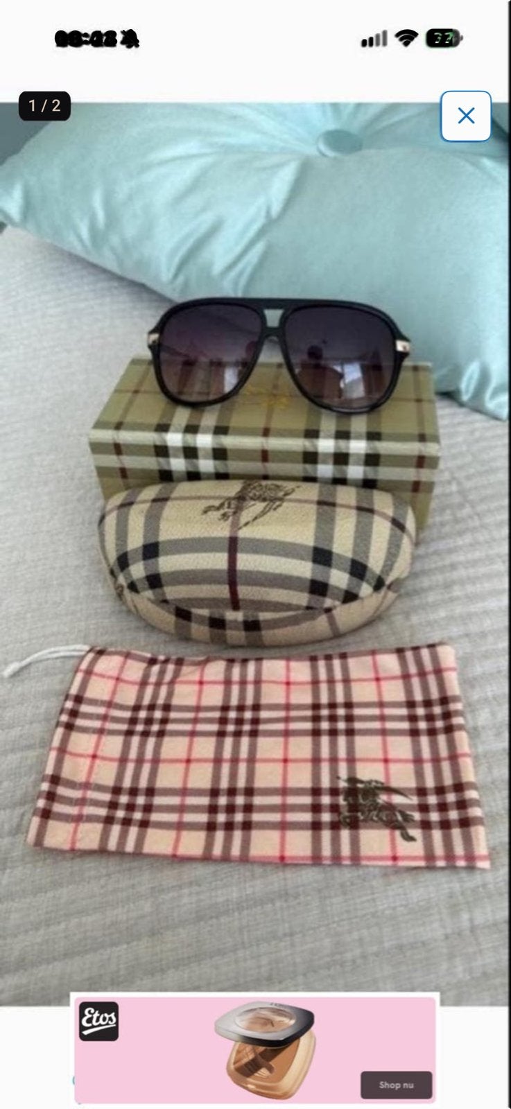 Burberry Zonnebril met etui en doos, Overige merken, Zonnebril, Zwart, Ophalen of Verzenden
