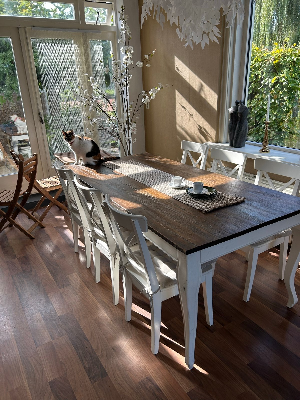 Elegante eettafel met 6 stoelen - Landelijke stijl, Huis en Inrichting, Ophalen, Gebruikt, 50 tot 100 cm, 150 tot 200 cm