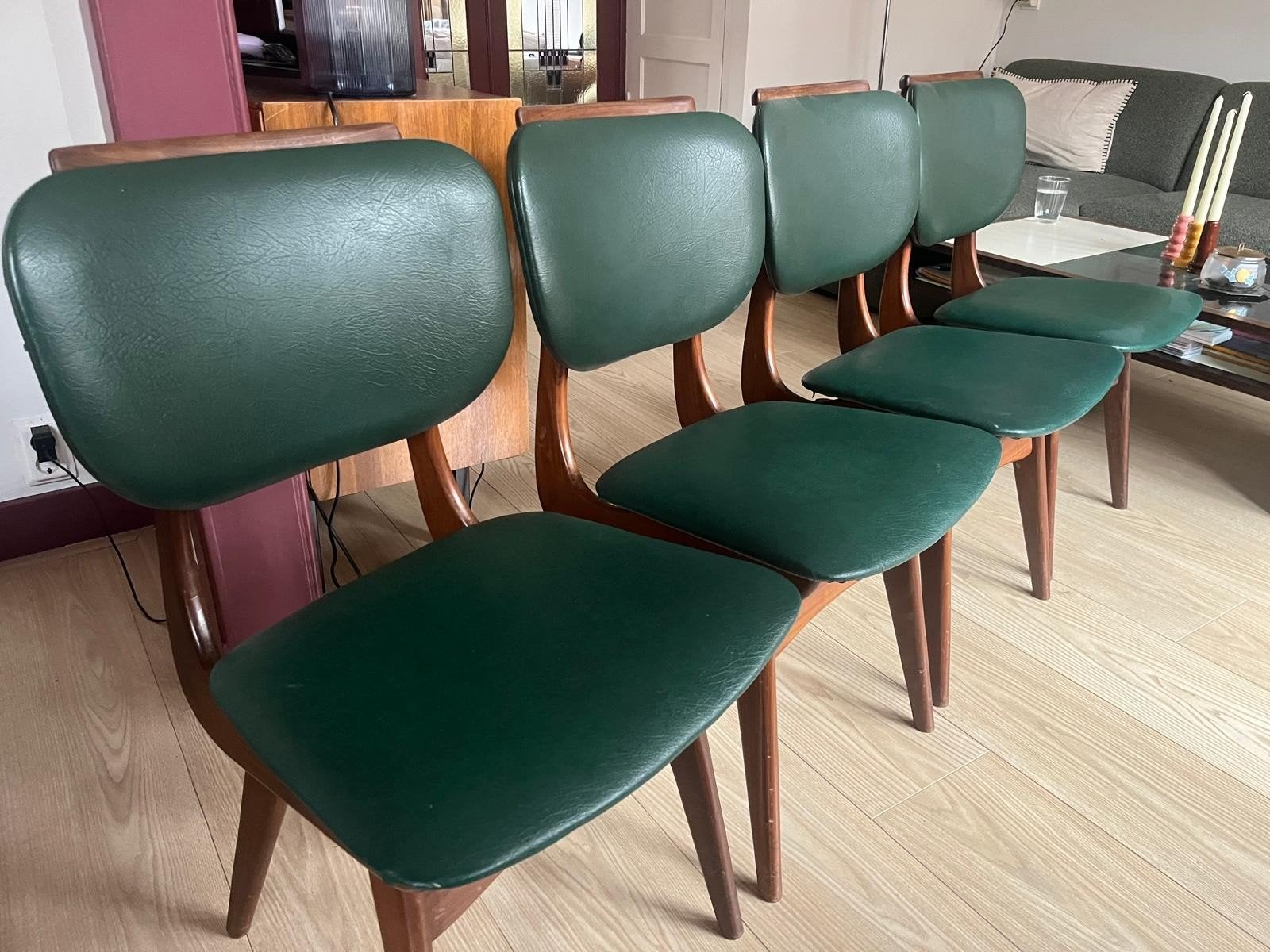 Set van 4 vintage Bako eetkamerstoelen - groen skai en hout, Ophalen of Verzenden