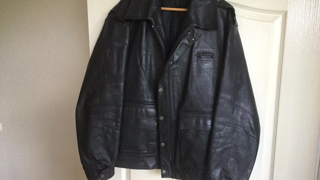 Politie jas vintGe leder maat 56, Kleding | Heren, Jassen | Winter, Ophalen of Verzenden, Gedragen, Maat 56/58 (XL), Bruin