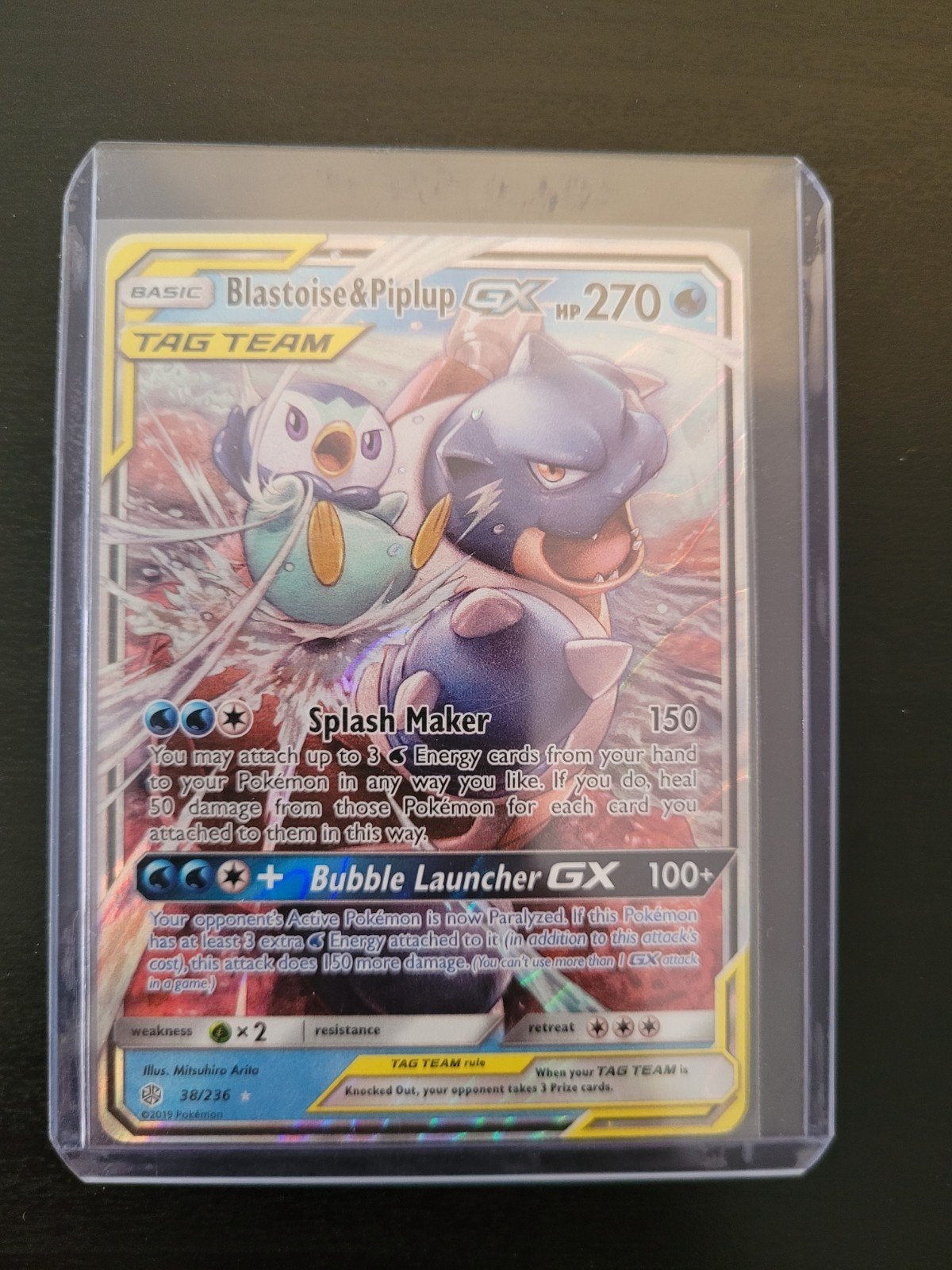 Blastoise & Piplup GX Pokémon Kaart, Ophalen of Verzenden, Zo goed als nieuw, Losse kaart