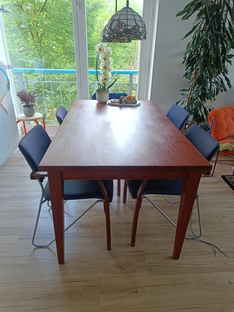 Eettafel hout gelakt 160x90, Ophalen, Gebruikt, 50 tot 100 cm, 150 tot 200 cm