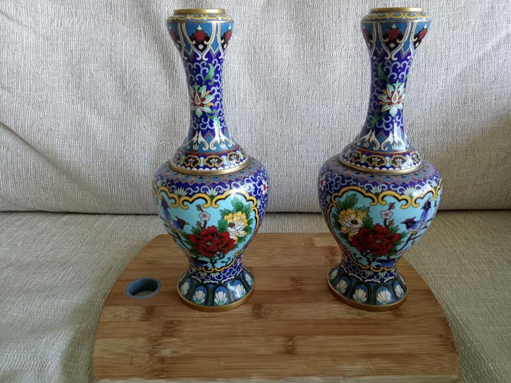 Alleen voor liefhebbers 2 Unieke Cloisonne vazen, Ophalen of Verzenden