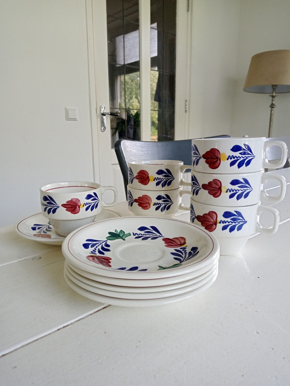 6 kop en schotels boerenbont, Huis en Inrichting, Keuken | Servies, Ophalen, Gebruikt, Overige merken, Landelijk/Boerenbont