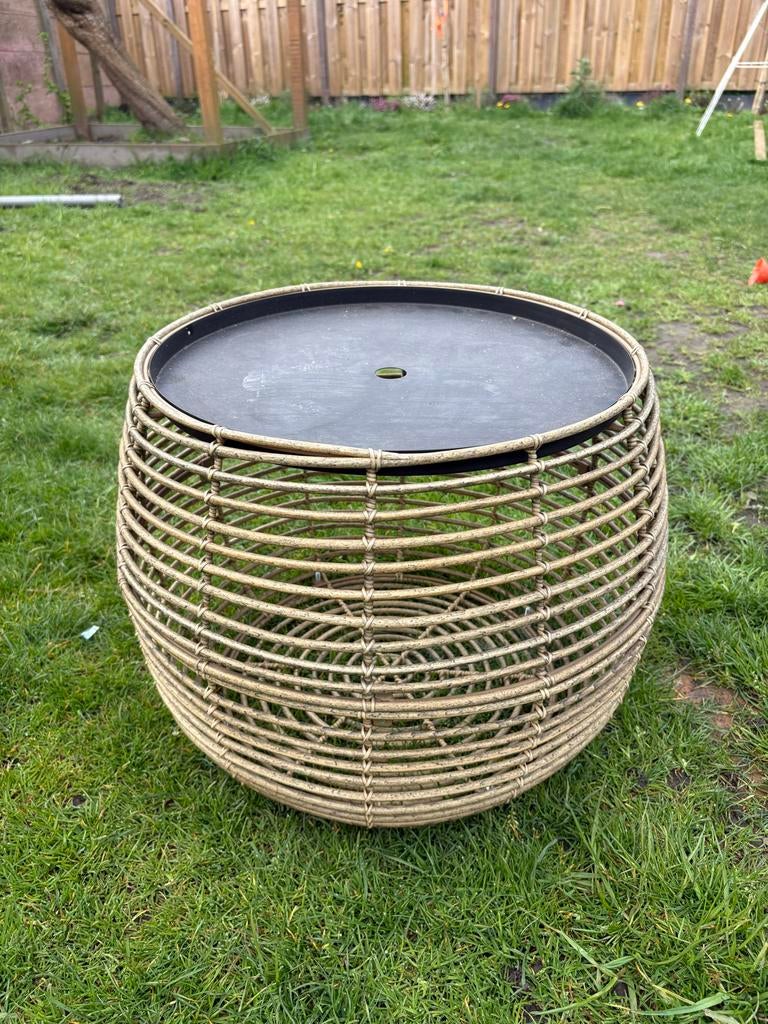 Rotan bijzettafel met afneembaar dienblad, Ophalen, Minder dan 55 cm, Gebruikt, Rond