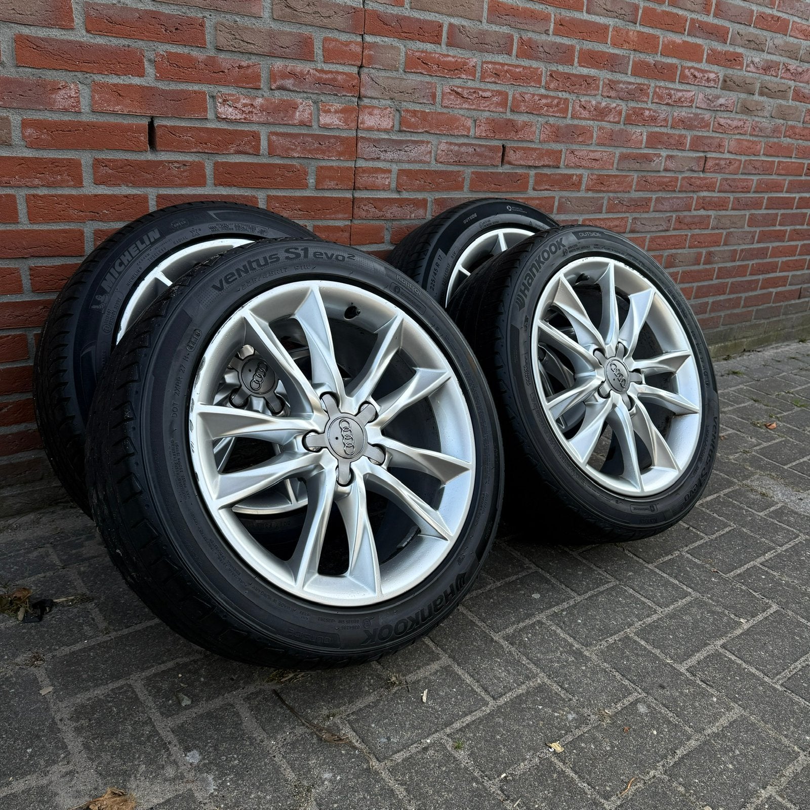 17” inch 5x112 Audi S-Line ET51 7.5J GOEDE ZOMERBANDEN, Ophalen, Gebruikt, Banden en Velgen, 17 inch