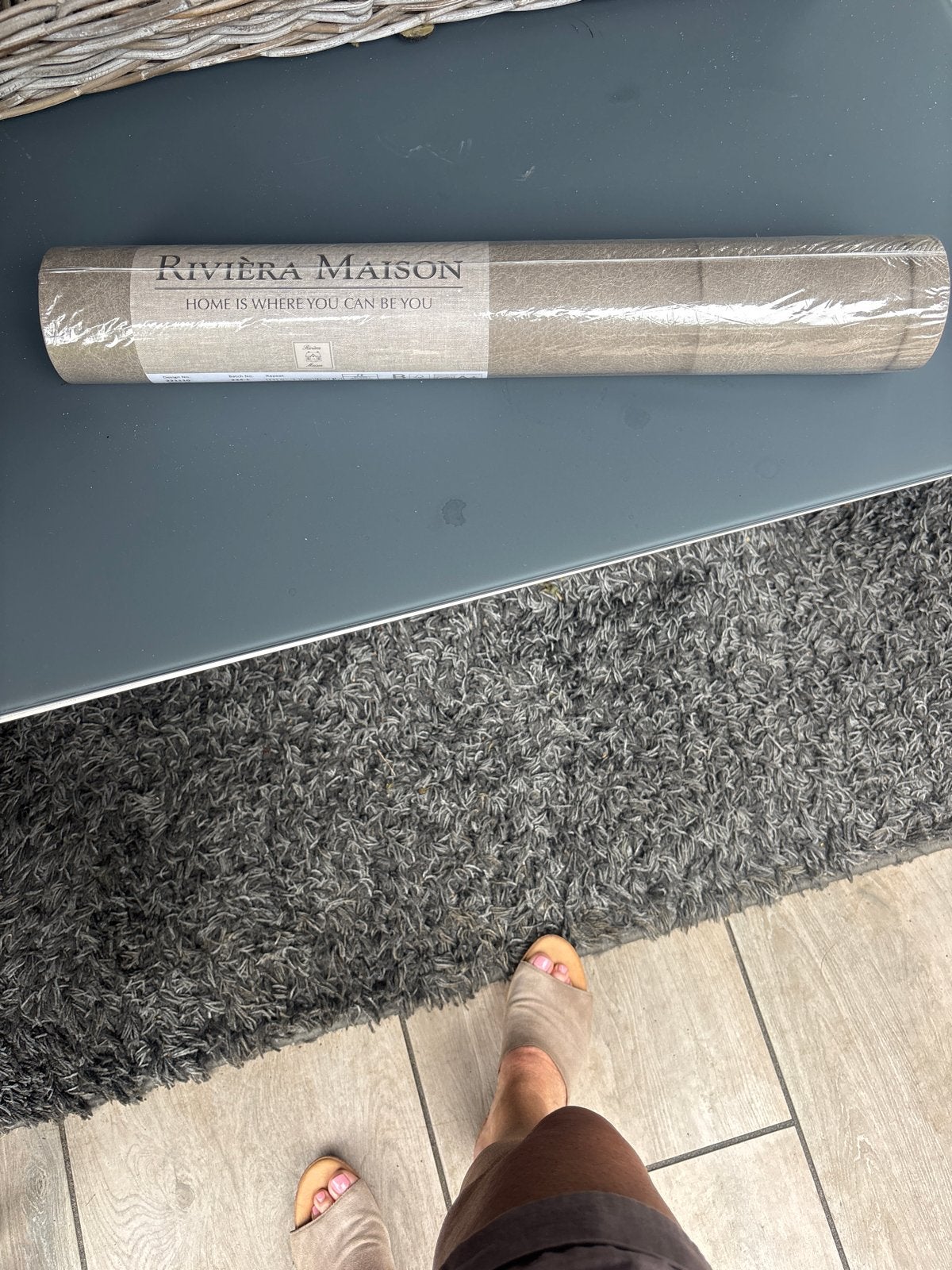 Riviera Maison Taupe Leatherlook Behang met Blokken, Huis en Inrichting, Stoffering | Behang, Ophalen, Materiaallook, Bruin, Overige merken