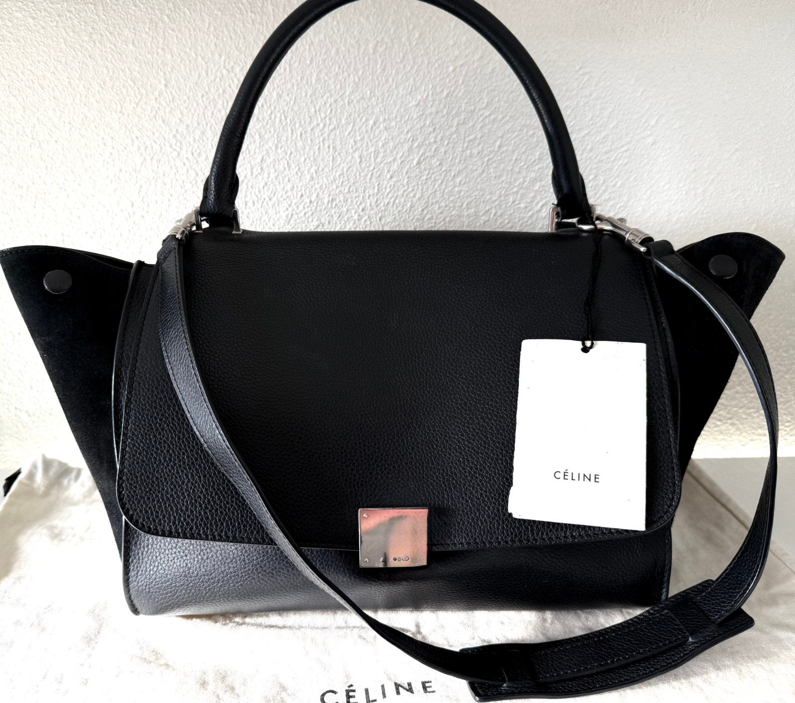 CÉLINE LEREN TRAPEZE BAG, ZWART (NEW €2.600) 💖💖💖, Ophalen of Verzenden, Zo goed als nieuw, Zwart, Handtas