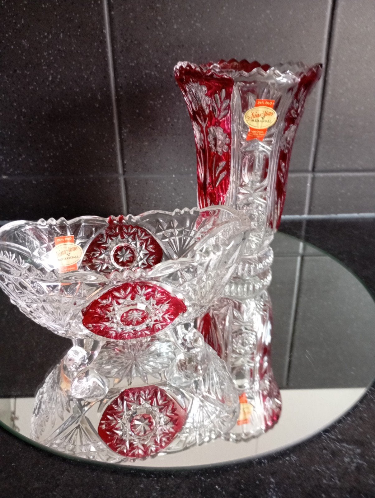 ANNA HUTTE KRISTAL SET VAAS+SCHAALTJE NU 25€ ZIE FOTO,S., Ophalen of Verzenden