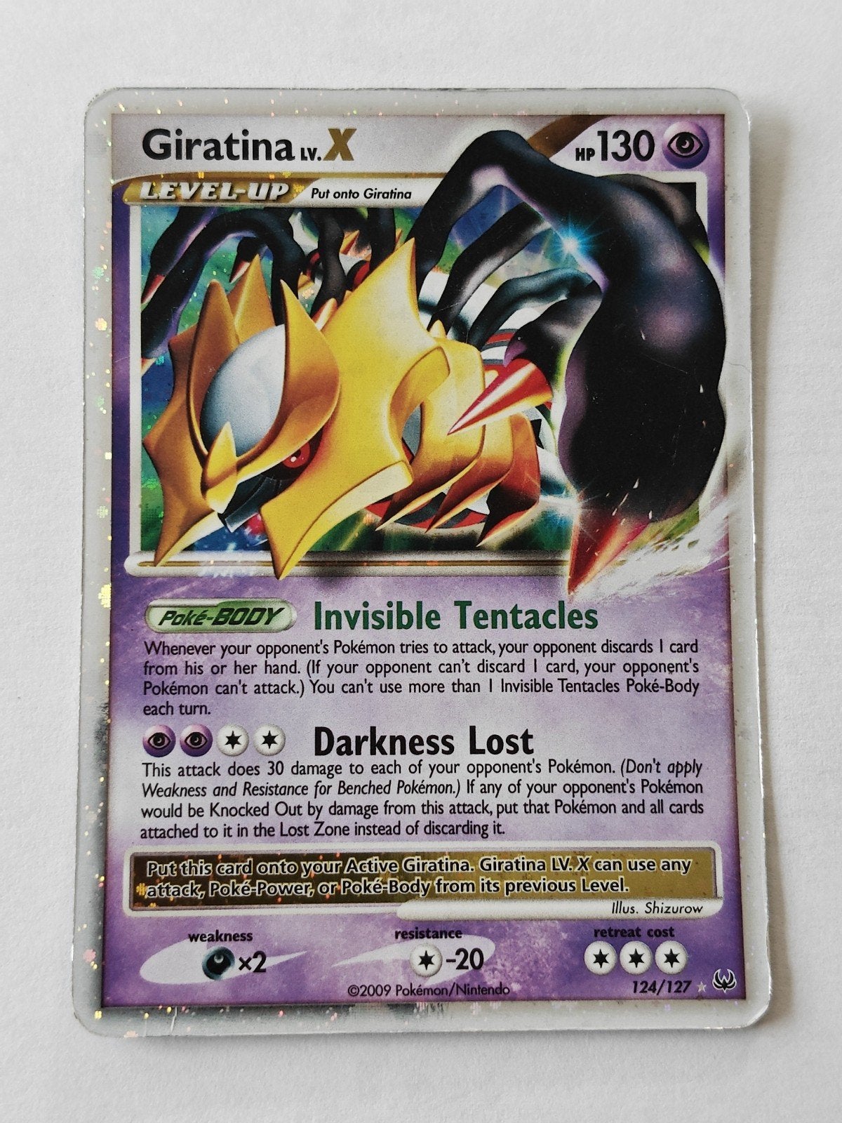 Zeldzame Giratina LV.X 124/127 — Platinum (2009), Ophalen of Verzenden, Zo goed als nieuw, Losse kaart, Foil