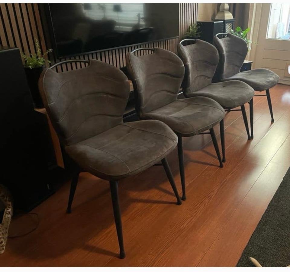 Set van 4 MXSOFA eetkamerstoelen - Grijs stof, Ophalen, Zo goed als nieuw, Vier, Stof