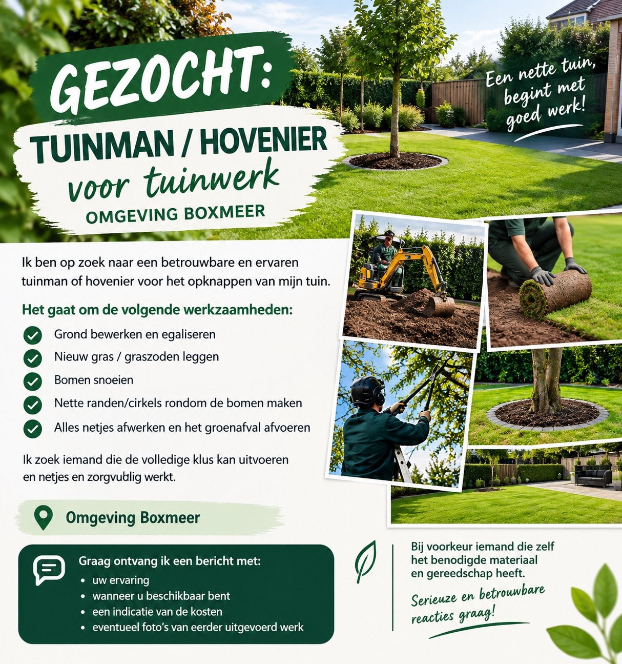 GEZOCHT: TUINMAN / HOVENIER, Ophalen of Verzenden