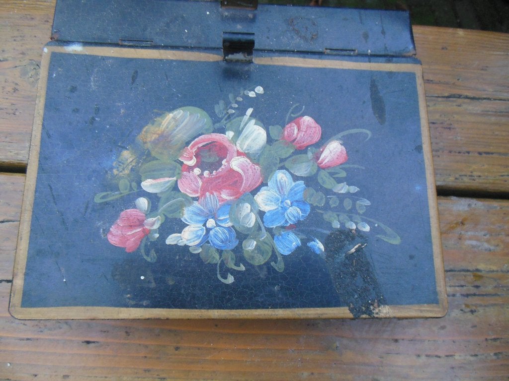 blikcafé opruim verzamel asbak decoratie bloemen beschilderd, Ophalen of Verzenden, Gebruikt, Overige