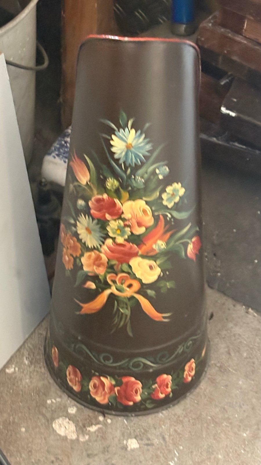 Antieke Beschilderde Kolenkit met Bloemmotief, Ophalen of Verzenden